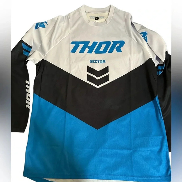 THOR  Blue and White Sector Chev Jersey Large Dirtbike MX ATV Offroad NWT Large - Picture 3 of 6